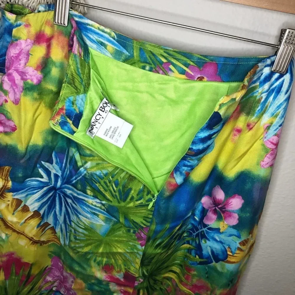 Nancy Bolen Tropical Faux Wrap Silk Skirt S